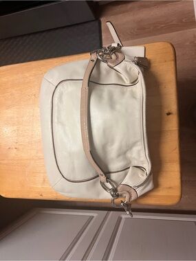 Coach Cream and Taupe Leather Shoulder Bag